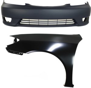 Front Bumper Cover Assembly for 2005-2006 Toyota Camry, 2-Piece Kit, Primed (Ready to Paint), with Fog Light Holes, without Parking Aid Sensor Holes, with Fender Replacement