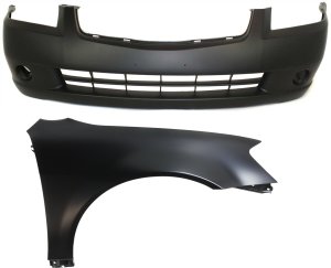 Front Bumper Cover Assembly for 2005-2006 Nissan Altima, 2-Piece Kit, Primed (Ready to Paint), with Fender, Replacement