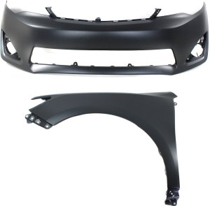 Front Bumper Cover 2-Piece kit for Toyota Camry 2012-2014, Primed (Ready to Paint) with Fender Assembly, Replacement