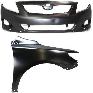 Front Bumper Cover Assembly for 2009-2010 Toyota Corolla, 2-Piece Kit, Primed (Ready to Paint), with Right (Passenger) Fender, for USA Built Vehicle - Replacement