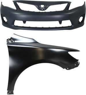 Front Bumper Cover Assembly for Toyota Corolla 2011-2013, 2-Piece Kit with Right (Passenger) Fender, Suitable for Japan Built Vehicle - Replacement