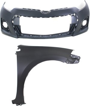 Front Bumper Cover Assembly for 2014-2016 Toyota Corolla, 2-Piece kit, Primed (Ready to Paint), with Fender Replacement