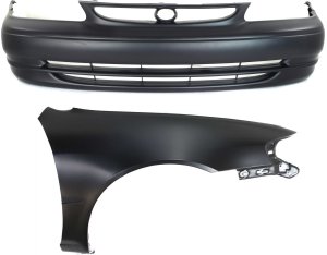 Front Bumper Cover Assembly for 1998-2000 Toyota Corolla, 2-Piece Kit, Primed (Ready to Paint) with Fender, Replacement