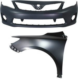 Front Bumper Cover Assembly for 2011-2013 Toyota Corolla, 2-Piece Kit with Left (Driver) Fender, Suitable for Japan Built Vehicle, Replacement Part