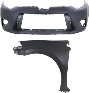 Front Bumper Cover Assembly for Toyota Corolla 2014-2016, 2-Piece Kit, Primed (Ready to Paint) with Fender, Replacement
