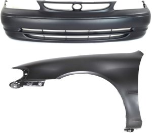 Front Bumper Cover Assembly for Toyota Corolla 1998-2000, 2-Piece Kit, Primed (Ready to Paint), with Fender Replacement