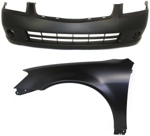 Front Bumper Cover Assembly for 2005-2006 Nissan Altima, 2-Piece Kit, Primed (Ready to Paint), with Fender Replacement