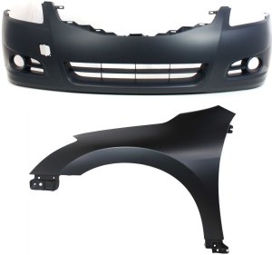 Front Bumper Cover Assembly for 2010-2012 Nissan Altima Sedan, 2-Piece Kit, Primed (Ready to Paint), with Fender - Replacement