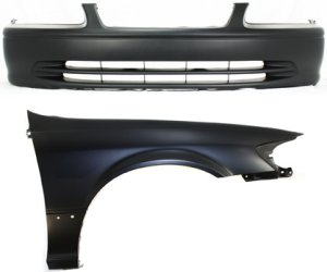 Front Bumper Cover Assembly for 2000-2001 Toyota Camry, 2-Piece Kit, Primed (Ready to Paint) with Fender, Replacement