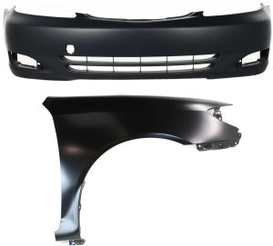 Front Bumper Cover Assembly for Toyota Camry 2002-2004, 2-Piece Kit, Primed (Ready to Paint) with Fender, Designed for Japan Built Vehicle, Replacement