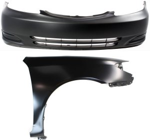 Front Bumper Cover Assembly for Toyota Camry 2002-2004, 2-Piece Kit, Primed (Ready to Paint), with Fender Replacement