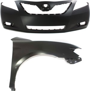 Front Bumper Cover Assembly for 2007-2009 Toyota Camry, 2-Piece kit, Primed (Ready to Paint), with Fender, for USA Built Vehicle, Replacement