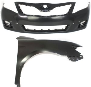 Front Bumper Cover Assembly for 2010-2011 Toyota Camry, Primed (Ready to Paint), with Fog Light Holes, 2-Piece Kit, includes Fender Replacement