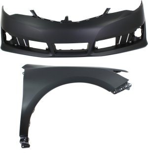 Front Bumper Cover Assembly for Toyota Camry 2012-2014, 2-Piece Kit, Primed (Ready to Paint) with Fender, Replacement