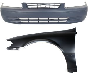 Front Bumper Cover Assembly for Toyota Camry 1997-1999, 2-Piece Kit, Primed (Ready to Paint), with Fender Replacement