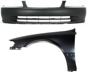 Front Bumper Cover Assembly for Toyota Camry 2000-2001, 2-Piece Kit, Primed (Ready to Paint) with Fender, Replacement