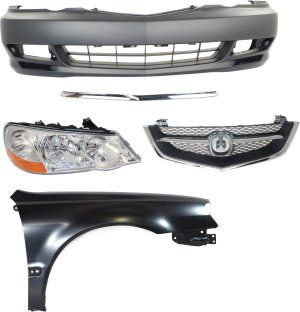 Front Bumper Cover Assembly for 2002-2003 Acura TL, 5-Piece Kit with Fender, Grille, Grille Trim, and Headlight Replacement
