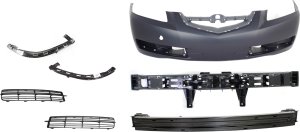 Front Bumper Cover Assembly for Acura TL 2004-2006 - Primed (Ready to Paint) 7-Piece Kit including Bumper Absorber, Bumper Reinforcement, Bumper Retainers, and Fog Light Covers Replacement