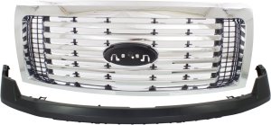 Grille and Bumper Cover Assembly Kit for FORD F-150 2010-2012, 2-Piece, Without Wheel Opening Moldings, With Chrome Package, Replacement
