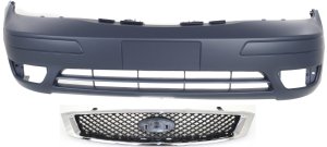 Front Bumper Cover Assembly for Ford Focus 2005-2007, 2-Piece Kit, Primed (Ready to Paint), with Grille, without Appearance Package, Replacement