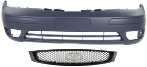 Front Bumper Cover Assembly for Ford Focus models 2005-2007, 2-Piece kit, Primed (Ready to Paint), Inclusive of Grille, without Appearance Package, Replacement