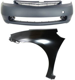 Front Bumper Cover Assembly for 2006 Toyota Prius 4, 2-Piece Kit, Primed (Ready to Paint) with Fender Replacement