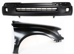 Front Bumper Cover Assembly for Toyota Tacoma 1998-2000, 2-Piece Kit, Primed (Ready to Paint), with Fender Replacement