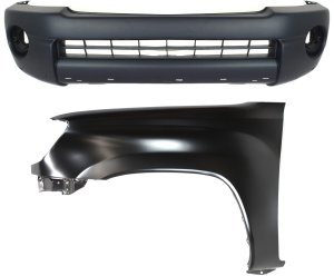 Front Bumper Cover Assembly for 2005-2011 Toyota Tacoma X-Runner Model, 2-Piece Kit, Textured with Fender, Spoiler Type, Replacement