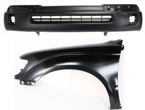 Front Bumper Cover Assembly for Toyota Tacoma 1998-2000, 2-Piece Kit, Primed (Ready to Paint), with Fender Replacement