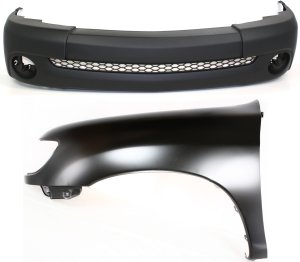 Front Bumper Cover Assembly Kit for Toyota Tundra 2003-2003, 2-Piece Primed (Ready to Paint), with Fender, Standard Cab Pickup Replacement
