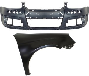 Front Bumper Cover Assembly for Volkswagen Jetta Sedan 2005-2010, 2-Piece Kit, Primed (Ready to Paint), with Fender, Replacement