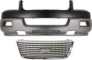 Front Bumper Cover Kit for 2003 Ford Expedition, Primed (Ready to Paint), 2-Piece with Grille Assembly, Suitable for XLT Models, Replacement