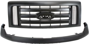 Grille and Bumper Cover Assembly Kit for Ford F-150 2009-2012, 2-Piece, Compatible with All Cab Types, XL Models - Replacement