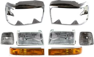Headlight Assembly Kit for Ford F-Series/F-Super Duty 1992-1997, Right (Passenger) and Left (Driver), Halogen, 8-Piece Set with Corner Lights, Headlight Doors, and Turn Signal Lights Replacement