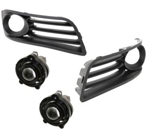 Fog Light Assembly for BUICK IMPALA 2006-2011, Right (Passenger) and Left (Driver), 4-Piece kit, Halogen, includes Fog Light Trim, Replacement