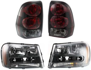 Headlight and Tail Light Assembly Kit for Chevrolet Trailblazer 2002-2009, Trailblazer EXT 2002-2006, Right (Passenger) and Left (Driver), 4-Piece Set, Replacement