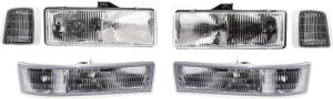 Headlight Assembly Kit for Chevrolet Astro / Safari 1995-2005, Right (Passenger) and Left (Driver) with Bulbs, 6-Piece Set including Corner Lights and Parking Lights, Replacement