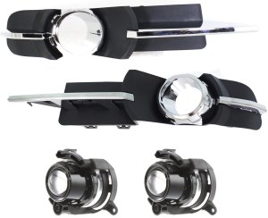 Fog Light Assembly for Buick Malibu 2008-2012, Right (Passenger) and Left (Driver), 4-Piece Kit, Halogen, Includes Fog Light Trim, Replacement