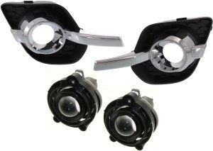 Fog Light Assembly for Buick Equinox 2010-2015, Right (Passenger) and Left (Driver), 4-Piece Kit, Halogen, Includes Fog Light Trim, Replacement