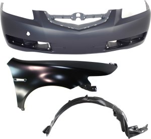 Front Bumper Cover Assembly for 2004-2006 Acura TL, 3-Piece Kit with Fender and Fender Liner, Replacement