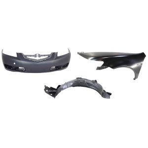 Front Bumper Cover Assembly for 2004-2006 Acura TL Base Models, 3-Piece Kit, Primed (Ready to Paint), With Fog Light Holes, Includes Fender and Fender Liner, Replacement