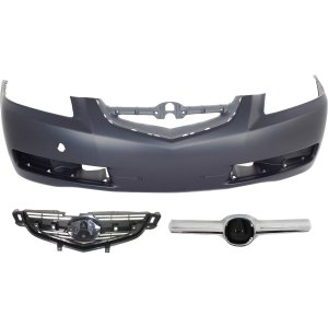 Front Bumper Cover Assembly Kit for Acura TL 2004-2006, 3-Piece with Grille and Grille Trim, Replacement
