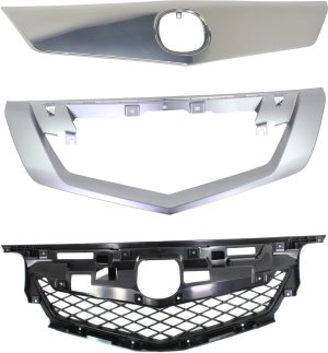 3-Piece Kit Grille with Grille Reinforcement and Grille Trim for 2009-2011 Acura TL, Replacement