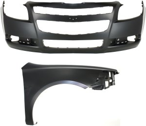 Front Bumper Cover for Chevrolet Malibu 2008-2012, Primed (Ready to Paint), 2-Piece kit, with Right (Passenger) Fender Replacement