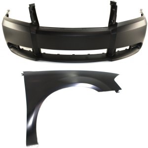 Front Bumper Cover for 2008-2010 Dodge Avenger, Primed (Ready to Paint), 2-Piece Kit with Right (Passenger) Fender Replacement
