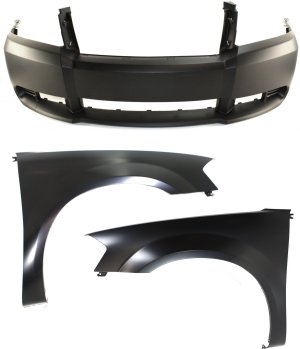 Front Bumper Cover Kit for 2008-2010 Dodge Avenger, Primed (Ready to Paint), 3-Piece with Fenders Replacement