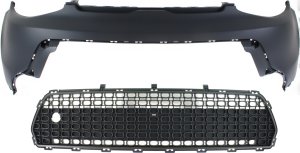 Front Bumper Cover Kit for KIA SOUL 2014-2016, Upper Primed (Ready to Paint), without Fog Light Holes, 2-Piece Set with Bumper Grille, Replacement