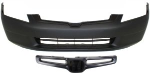 Front Bumper Cover Kit for 2003-2005 Honda Accord Sedan, Primed (Ready to Paint), 2-Piece with Grille, Replacement