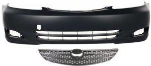 Front Bumper Cover for 2002-2004 Toyota Camry, Primed (Ready to Paint), with Fog Light Holes, 2-Piece kit, Comes with Grille, Replacement