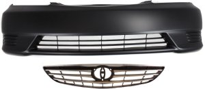 Front Bumper Cover for 2005-2006 Toyota Camry, Primed (Ready to Paint), 2-Piece Kit with Grille Assembly, for LE/XLE Models, USA Built, Replacement